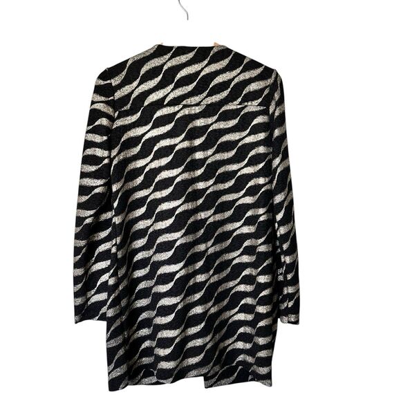 CHICO'S Travelers S Black  Metallic Wavy Striped Asymmetrical Zip-Up Jacket - Picture 3 of 14